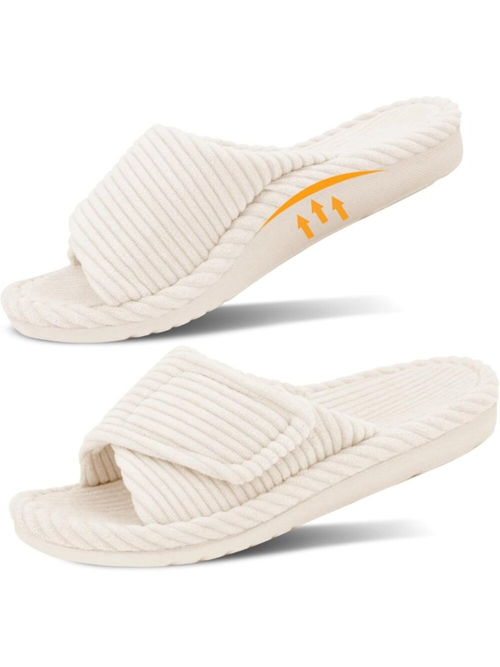 Women's Beige Orthopedic Arch Support Slippers Fuzzy Memory Foam Open Toe Slide